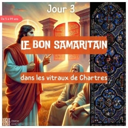 Le Bon Samaritain - vitrail du Bon Samaritain de la cathédrale de Chartres